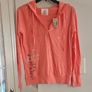 American Eagle Light Coral Hoodie Tshirt Long Sleeve Faded Wash Sz Small NWT